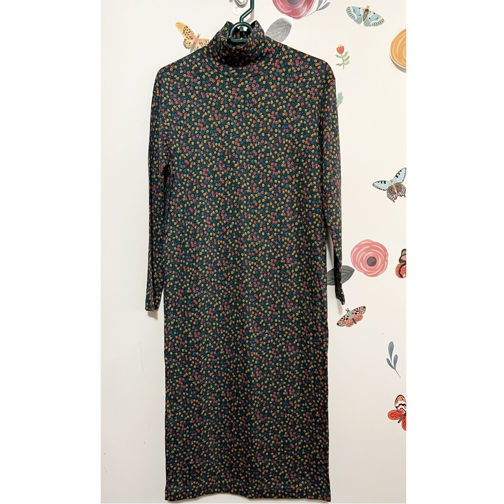 Vintage 90s Lands' End Turtleneck Long Sleeve midi Dress M